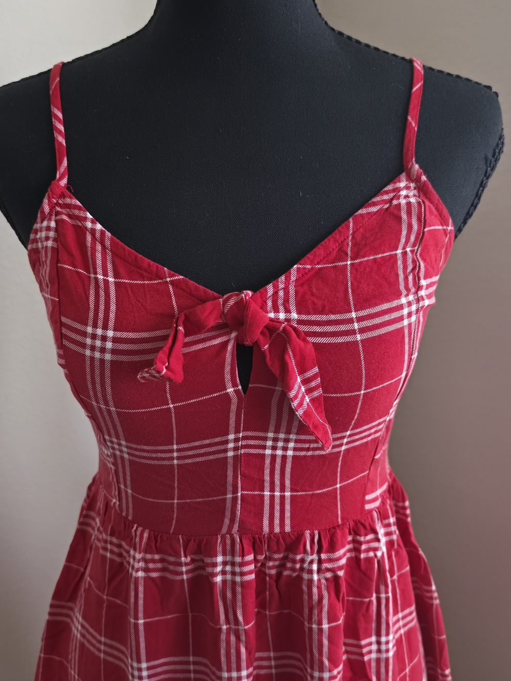 Red Plaid Tie-Front Sundress - Picture 2 of 11